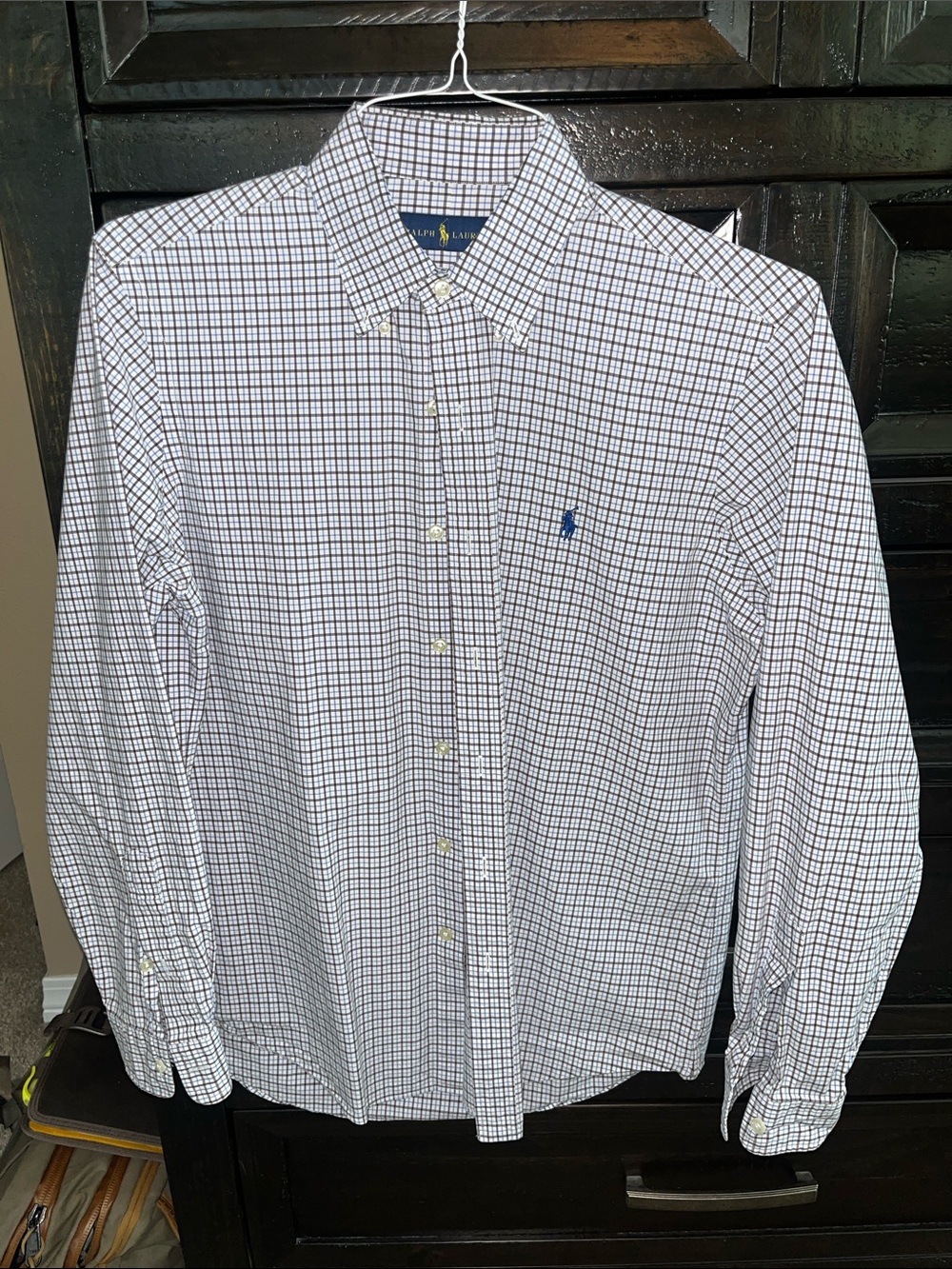 Ralph Lauren White Shirt with Navy & Brown Windowpane Check